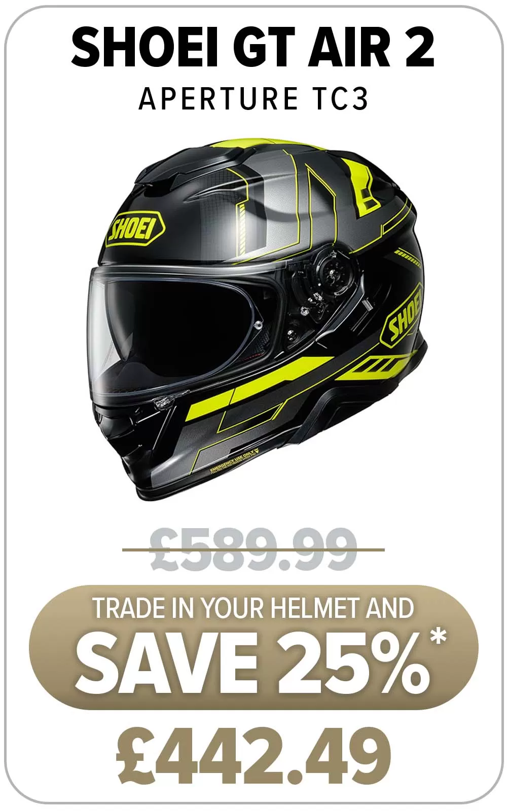 Enjoy up to 25% off a new helmet when you trade in your old one! T&Cs apply. Only at Laguna Motorcycles.