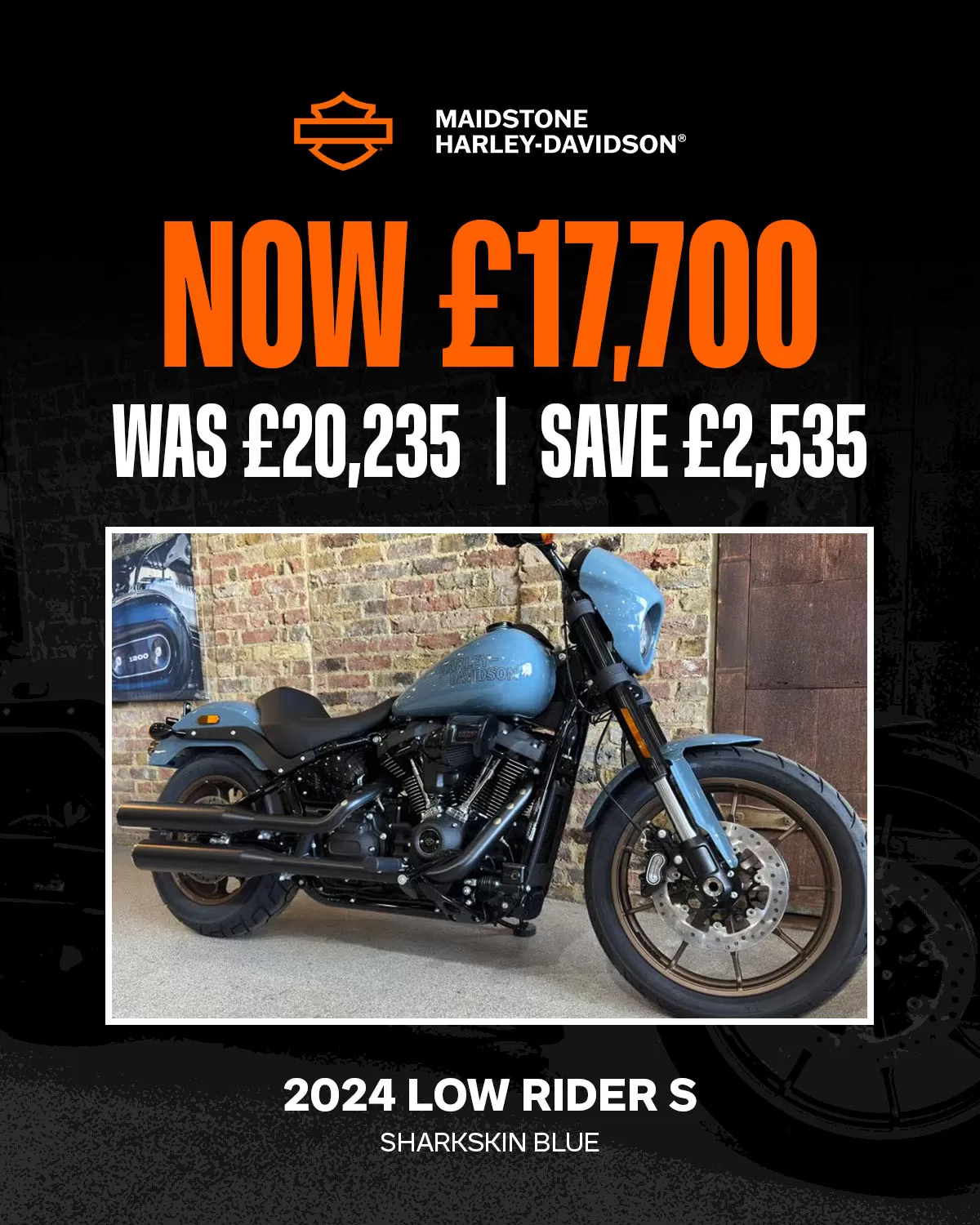 2024 FXLRS-LOW RIDER S	SHARKSKIN BLUE - Special price available only at Maidstone Harley-Davidson - NOW £17,700, WAS £20,235, SAVE £2,535