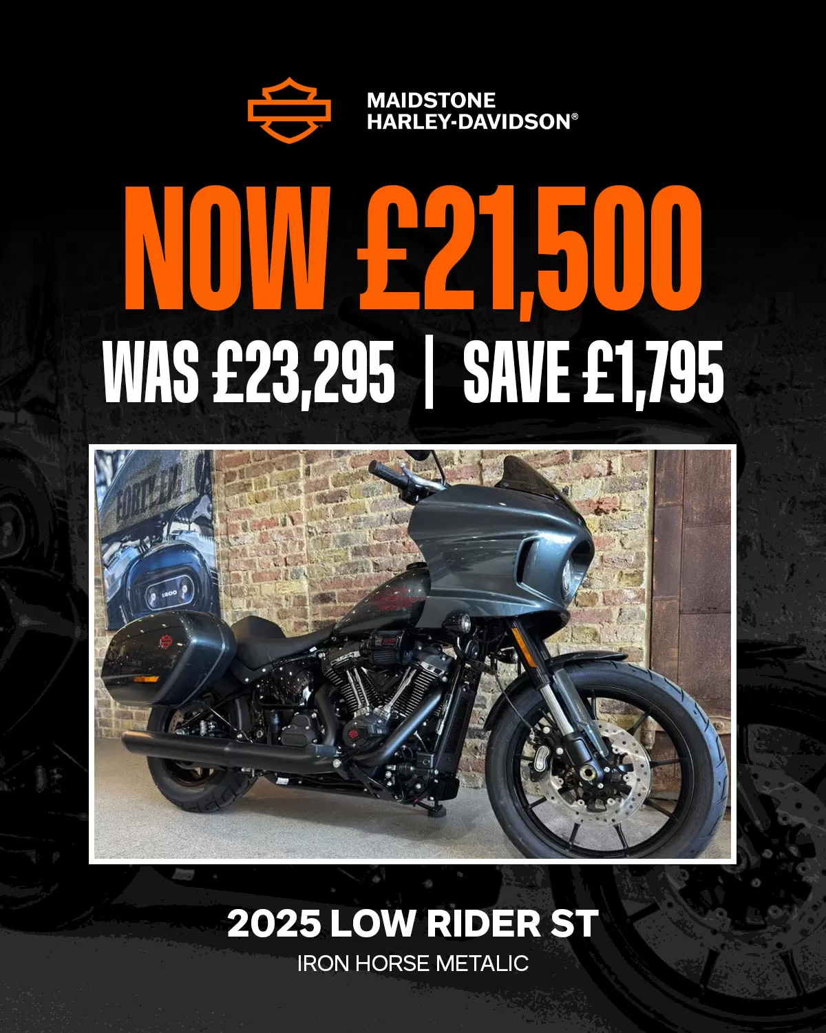 2025 FXLRST-LOW RIDER ST IRON HORSE MTLC - Special price available only at Maidstone Harley-Davidson - NOW £21,500, WAS £23,295, SAVE £1,795
