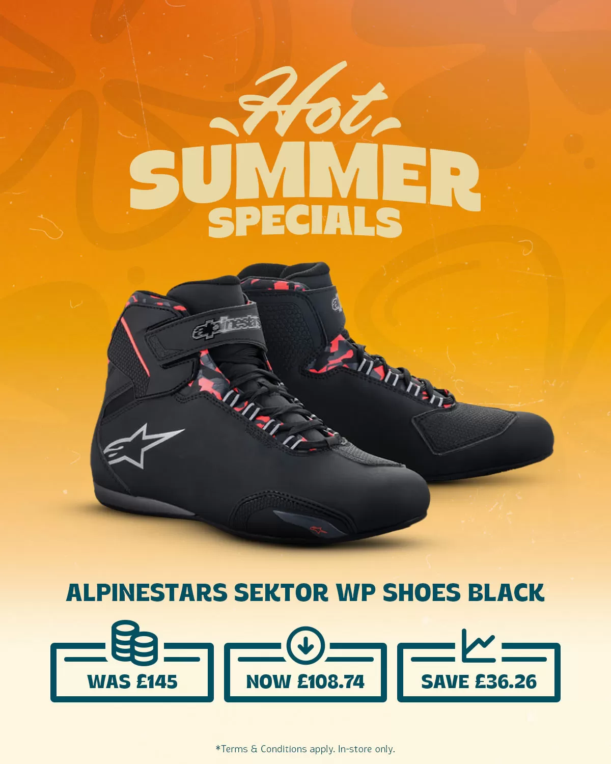 Alpinestars Sektor WP Shoes Black / Grey / Red Fluo Was £145.00 Now £108.74