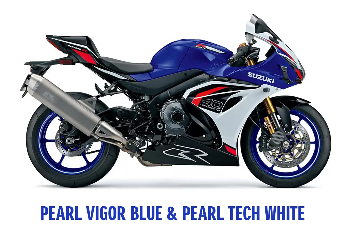 The new 2025 Suzuki GSX-R1000R available in Pearl Vigor Blue / Pearl Tech White