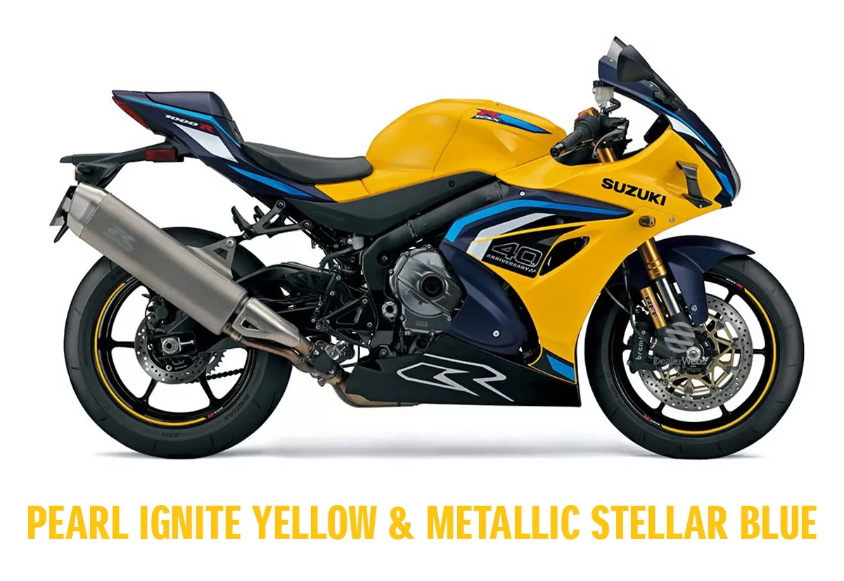 The new 2025 Suzuki GSX-R1000R available in Pearl Ignite Yellow / Metallic Matt Stellar Blue