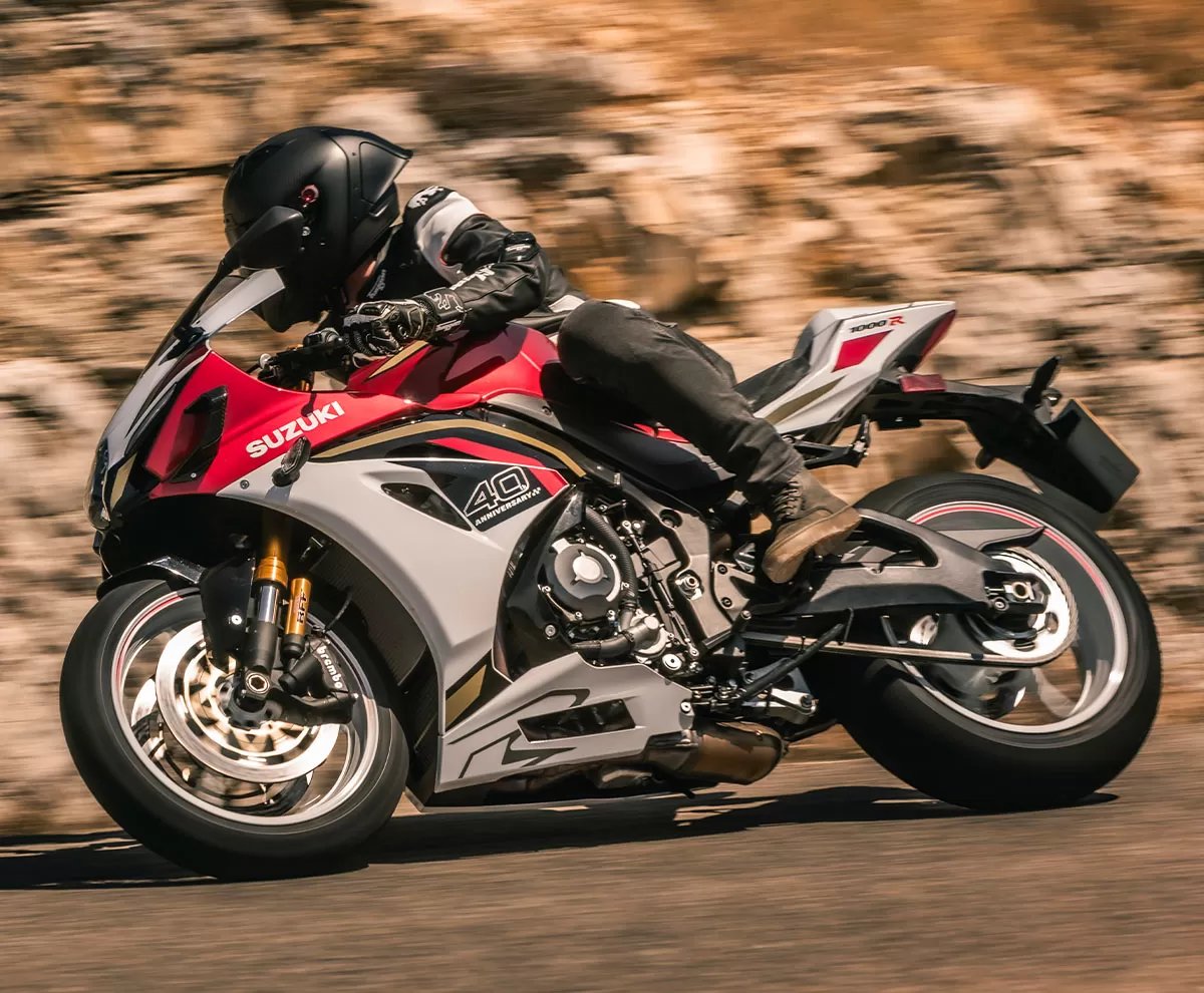 The new 2025 Suzuki GSX-R1000R available in Candy Daring Red / Pearl Tech White