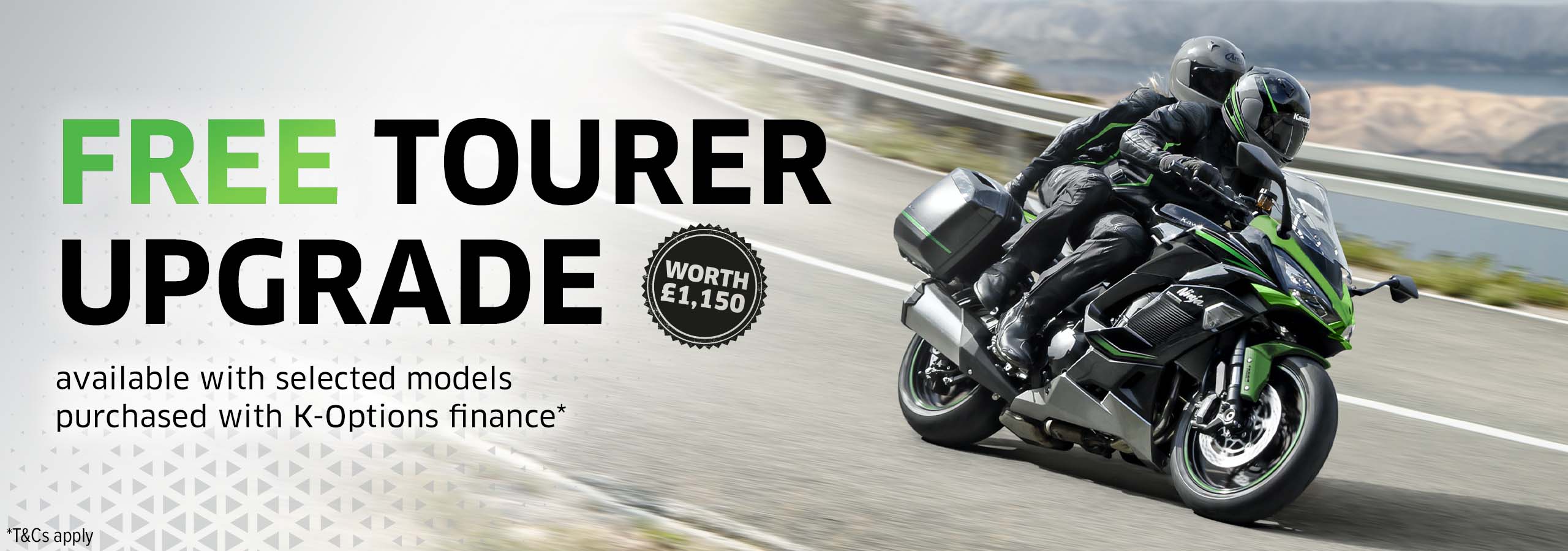 New Free Tourer Upgrade Offer on selected Kawasaki Motorcycles at Laguna Motorcycles