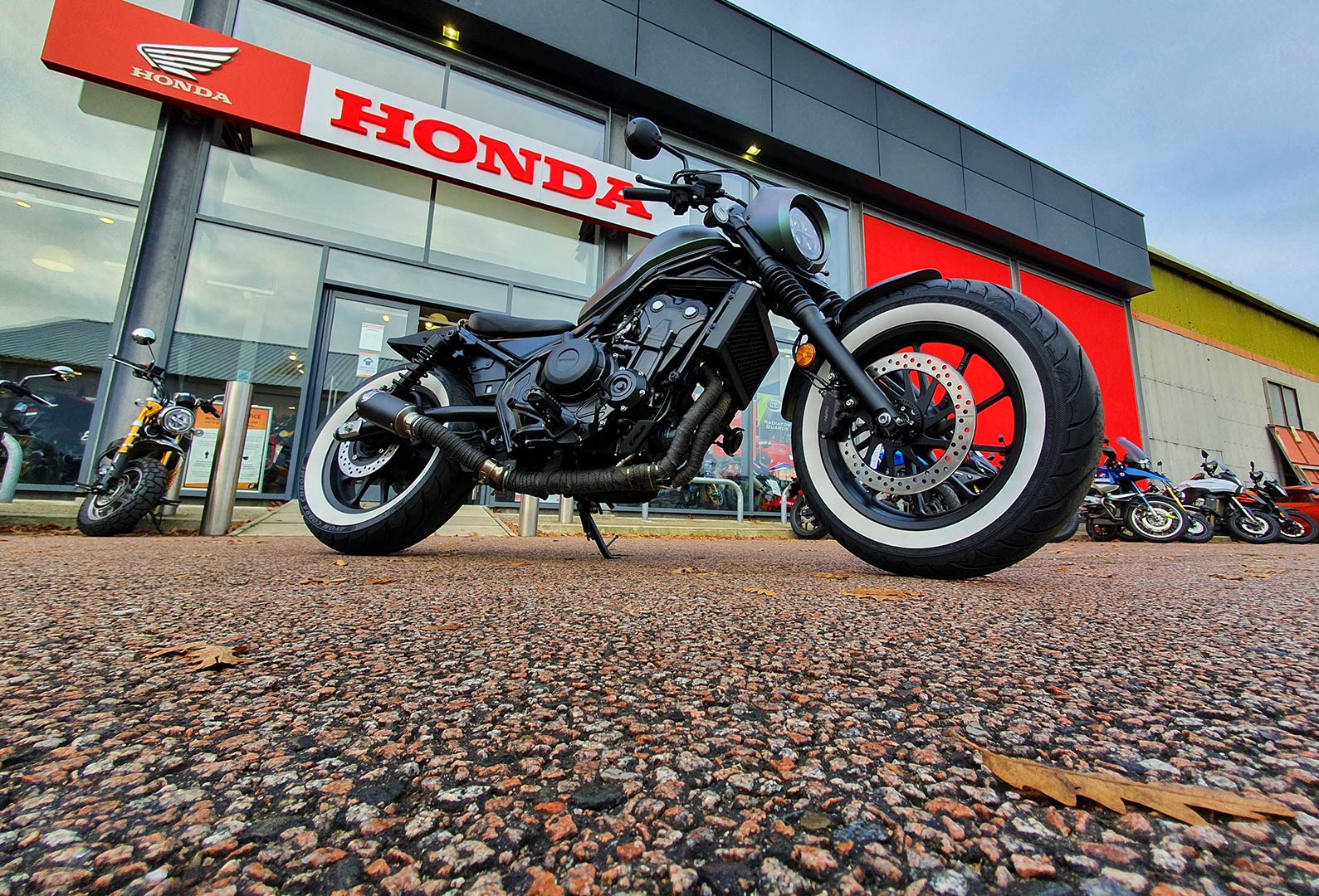 Customised Rebel CMX500 in front of Maidstone Honda