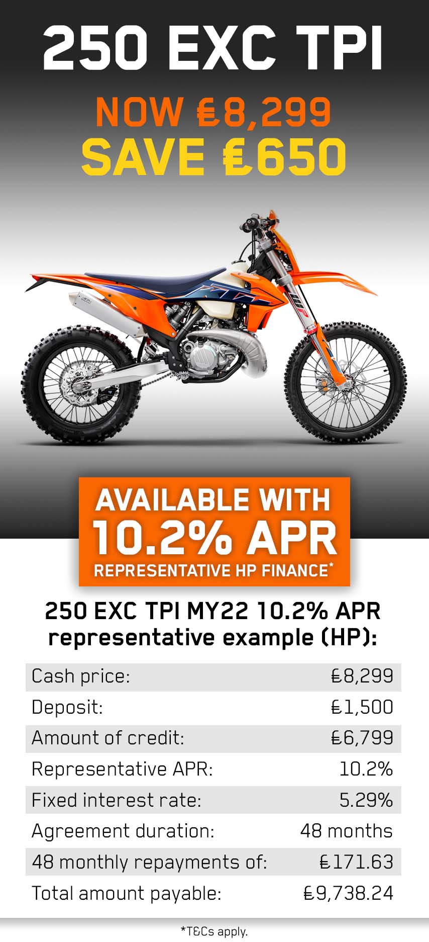 Laguna exclusive offer now available on the KTM 250 EXC TPI