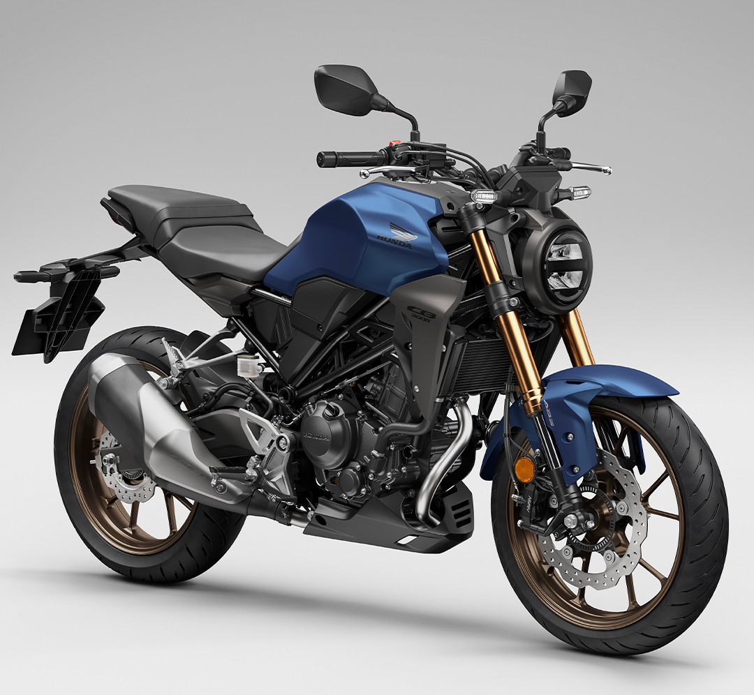 The All New Honda CB300R in MATTE PEARL AGILE BLUE MY22