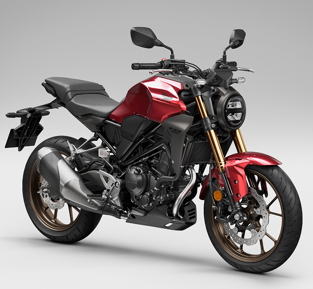 The All New Honda CB300R in CANDY CHROMOSPHERE RED MY22