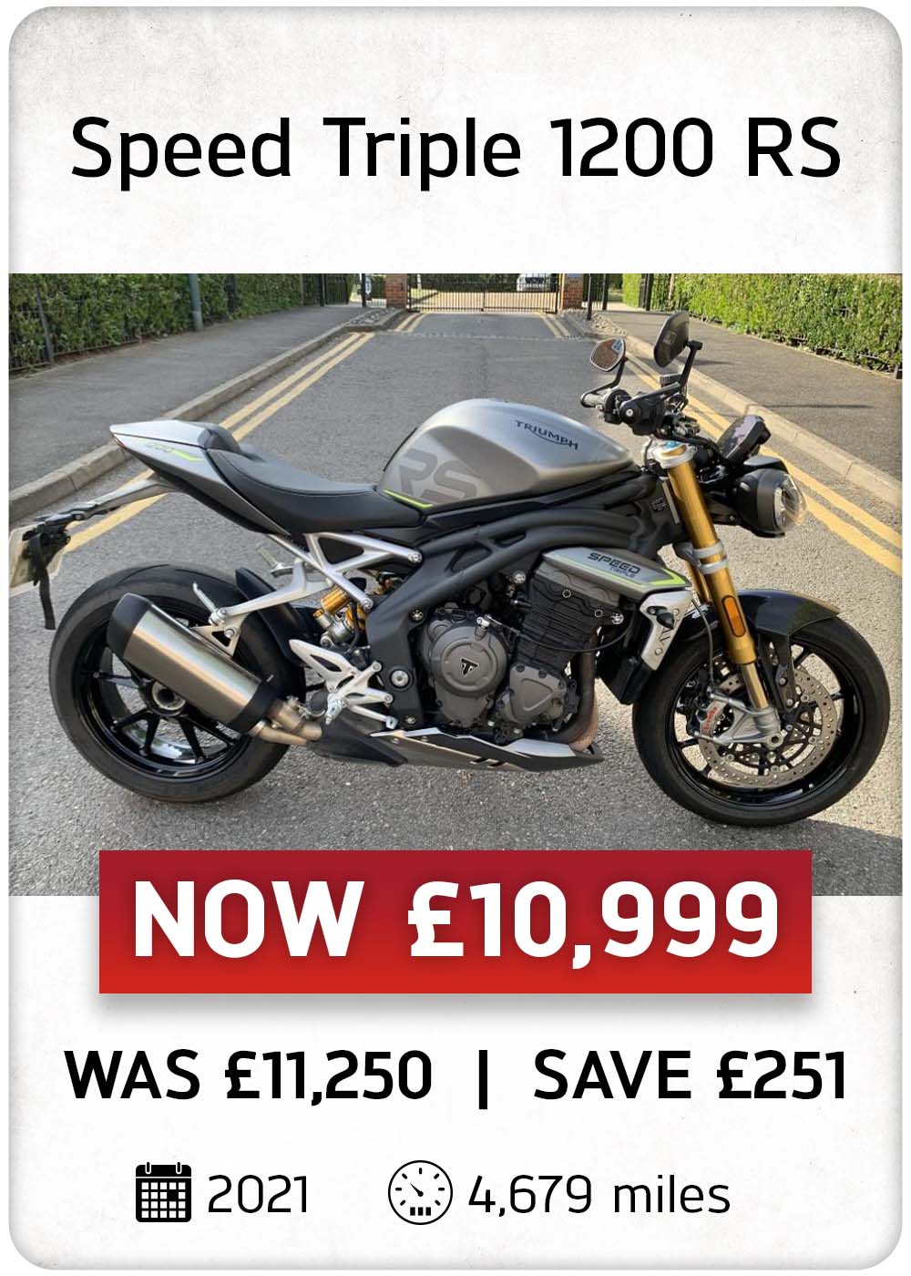 Triumph SPEED TRIPLE 1200 RS for sale in our Used Bike Specials at Laguna Motorcycles in Maidstone
