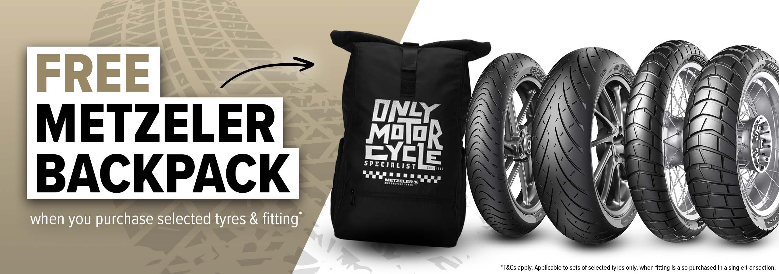 Enjoy a free Metzeler Backpack with selected tyres and fitting at Laguna Motorcycles in Maidstone and Ashford