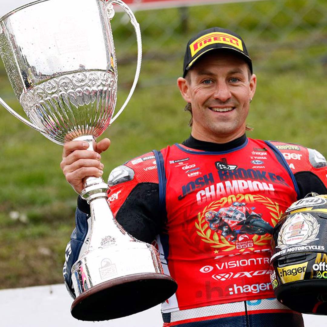 Josh Brookes holding the trophy at BSB 2020