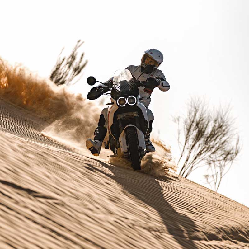 Ducati Desert X on sand hills 2