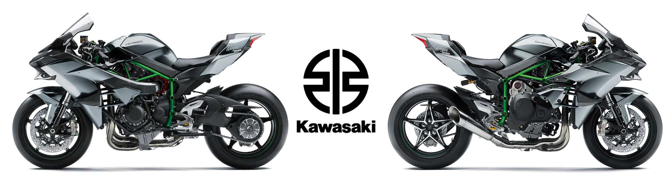 The H2R lineup next to the Kawasaki new logo