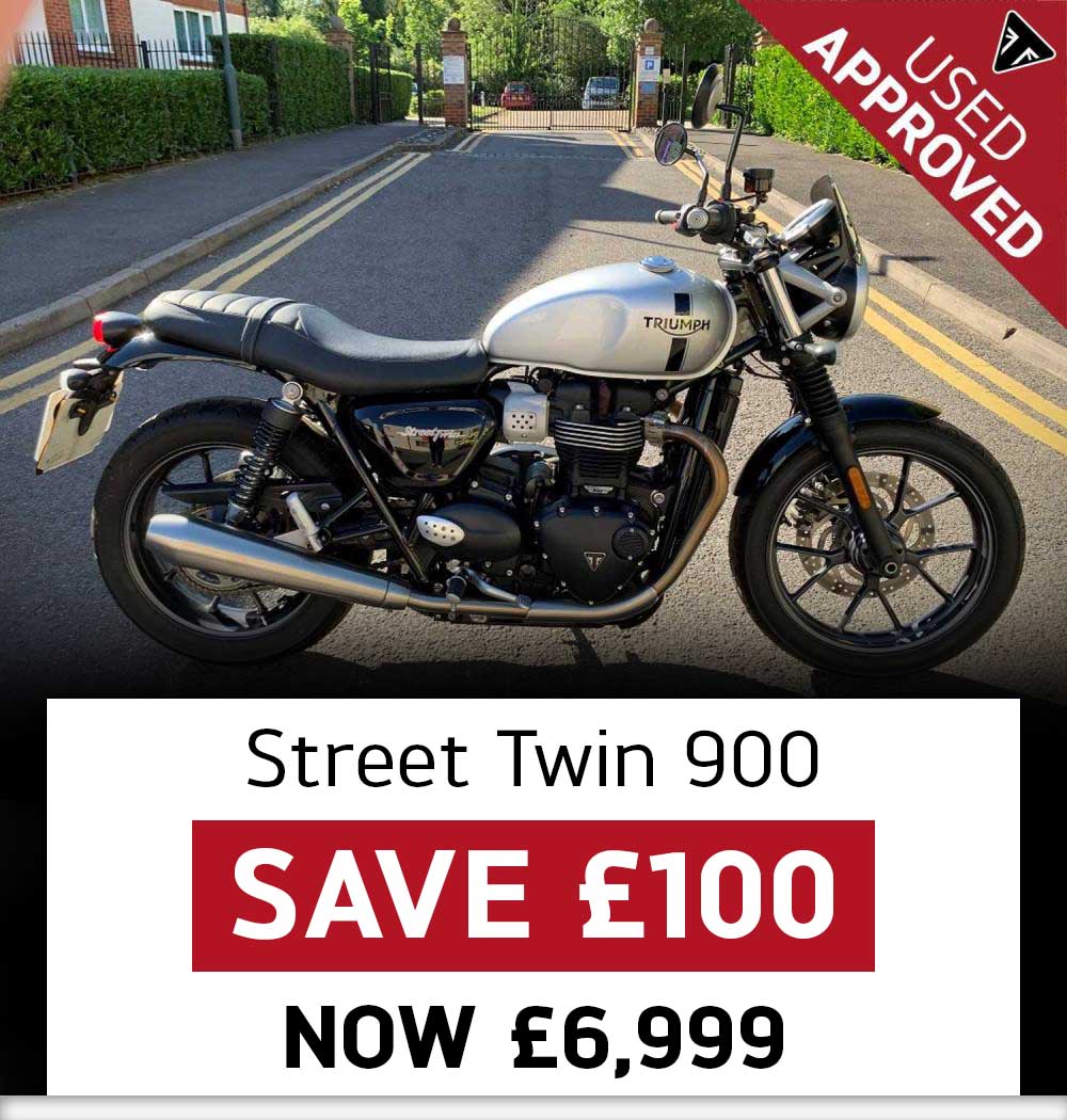 Triumph Street Twin 900 in silver available in the Laguna Triumph Used Bike Specials