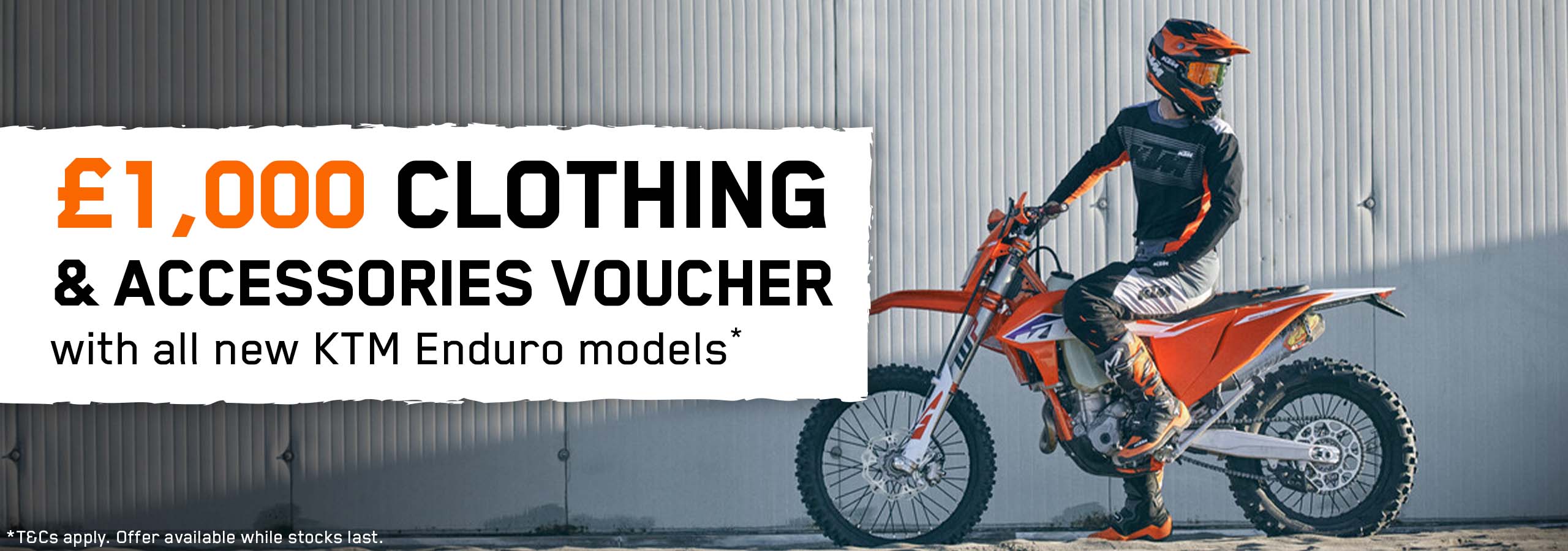 Enjoy a £1,000 clothing and accessories voucher when you purchase any new KTM Enduro model from Laguna Motorcycles in Maidstone or Ashford.