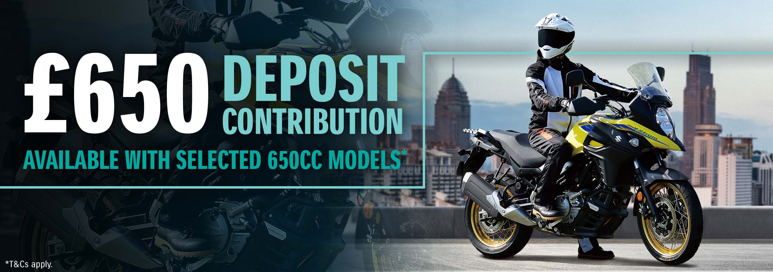 Enjoy a £650 test ride contribution with selected Suzuki models